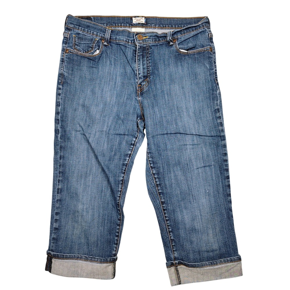 Levi's 515 Capri Jeans Women 14 Blue Medium Wash Cuffed Stretch Cotton Denim